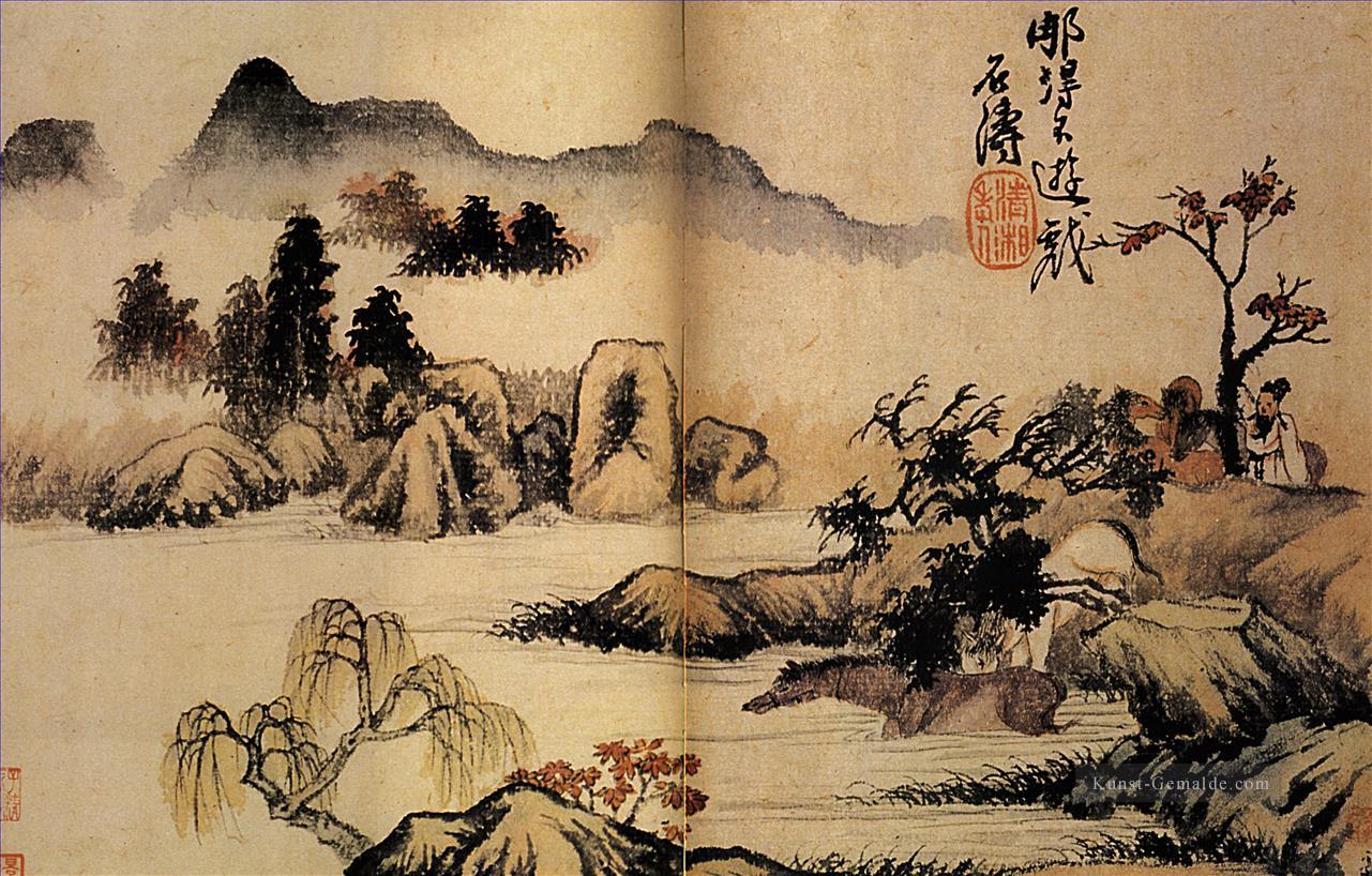 Shitao Bad Pferde 1699 alte China Tinte Ölgemälde
